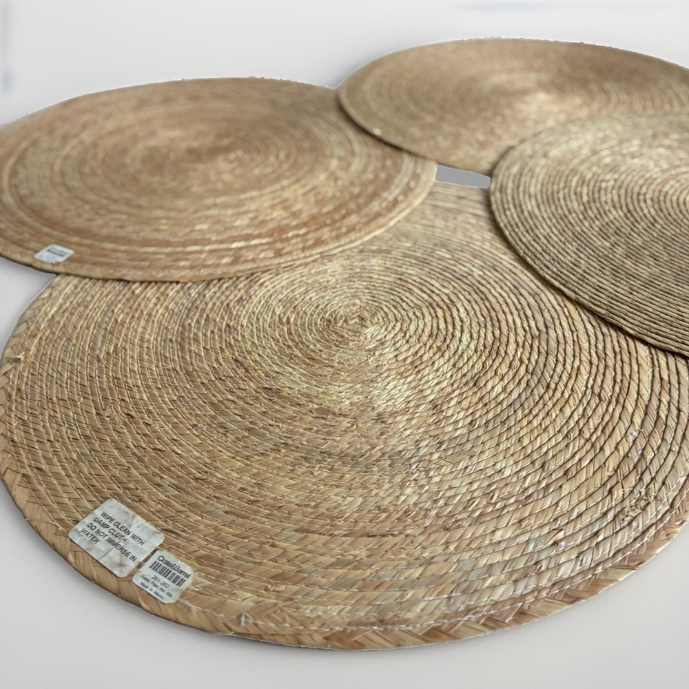 Crate & Barrel VTG Fiesta Palm Natural Woven Jute Placemats Set 4 - 16" Round - Picture 3 of 11
